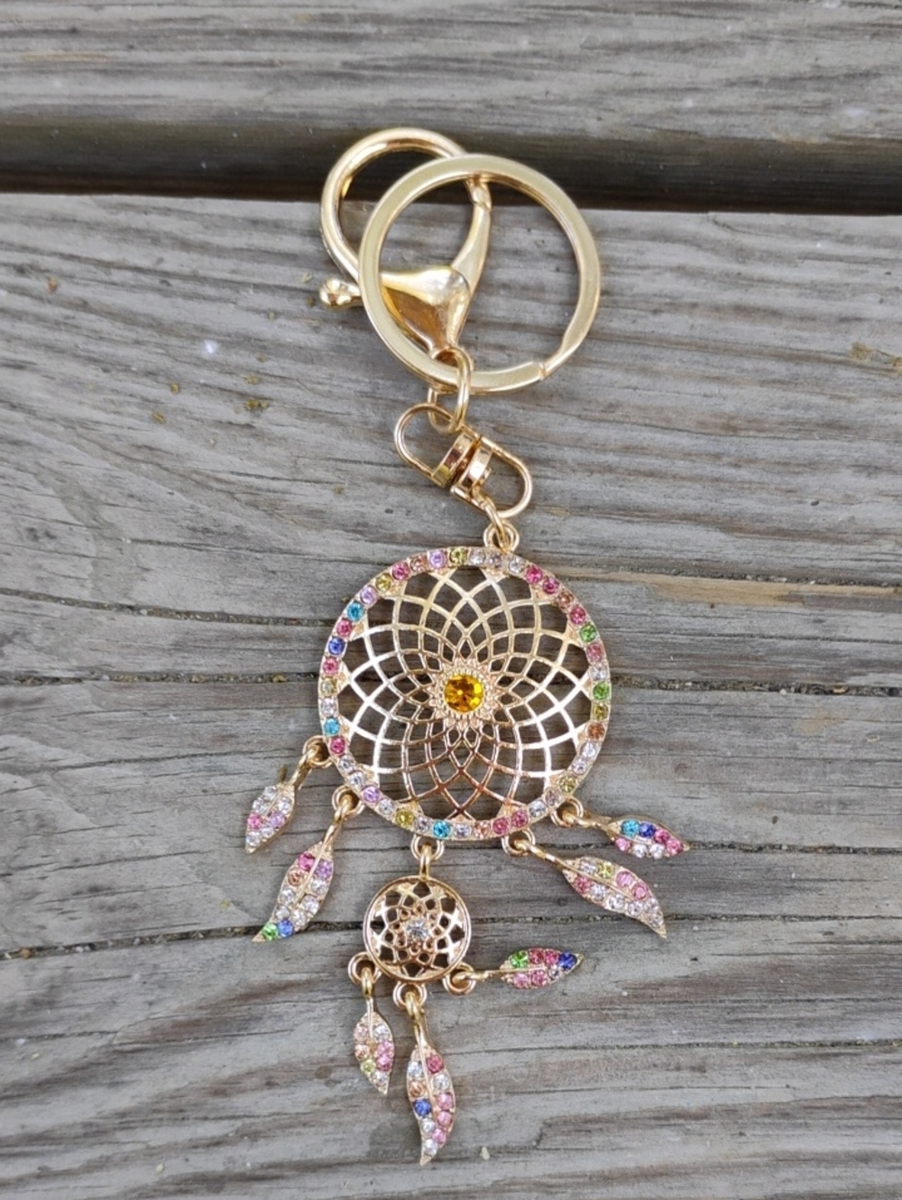 Multicolored Rhinestone Dreamcatcher Bag Charm Keychain